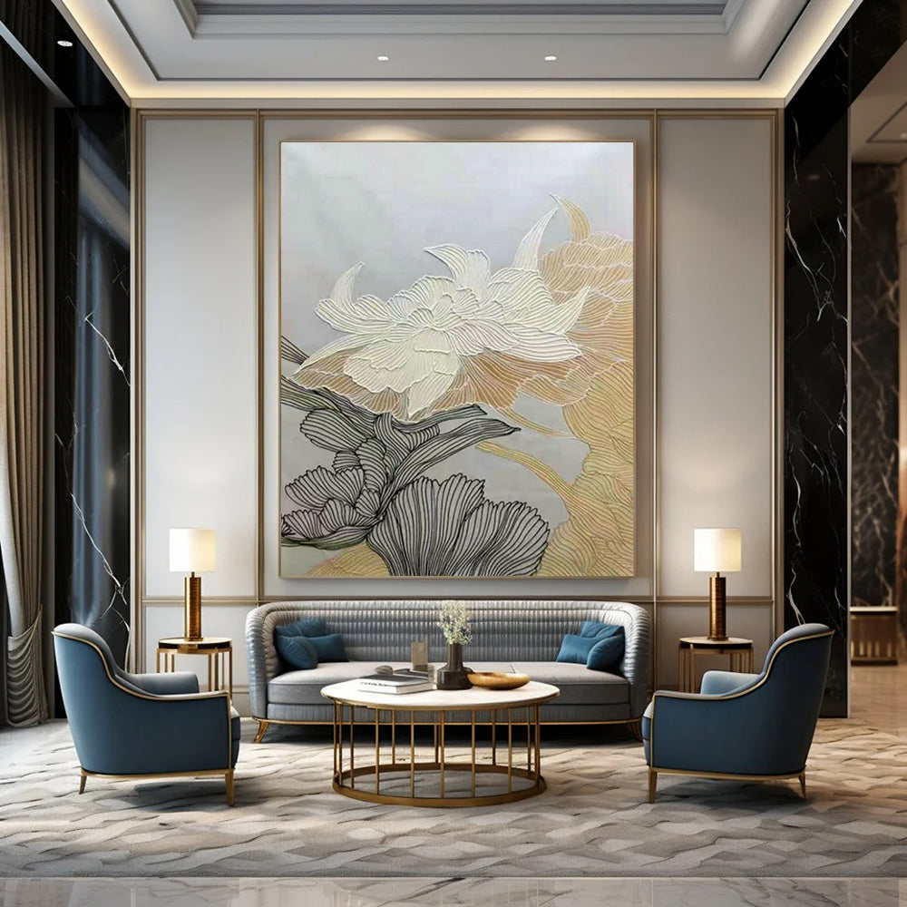 Gold - Line Flower Art for Living Room & Bedroom DLZ0472