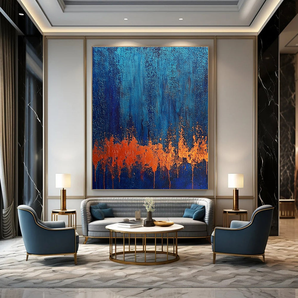 Blue - Orange Splash Abstract Art for Living Room & Art Studio STSC720