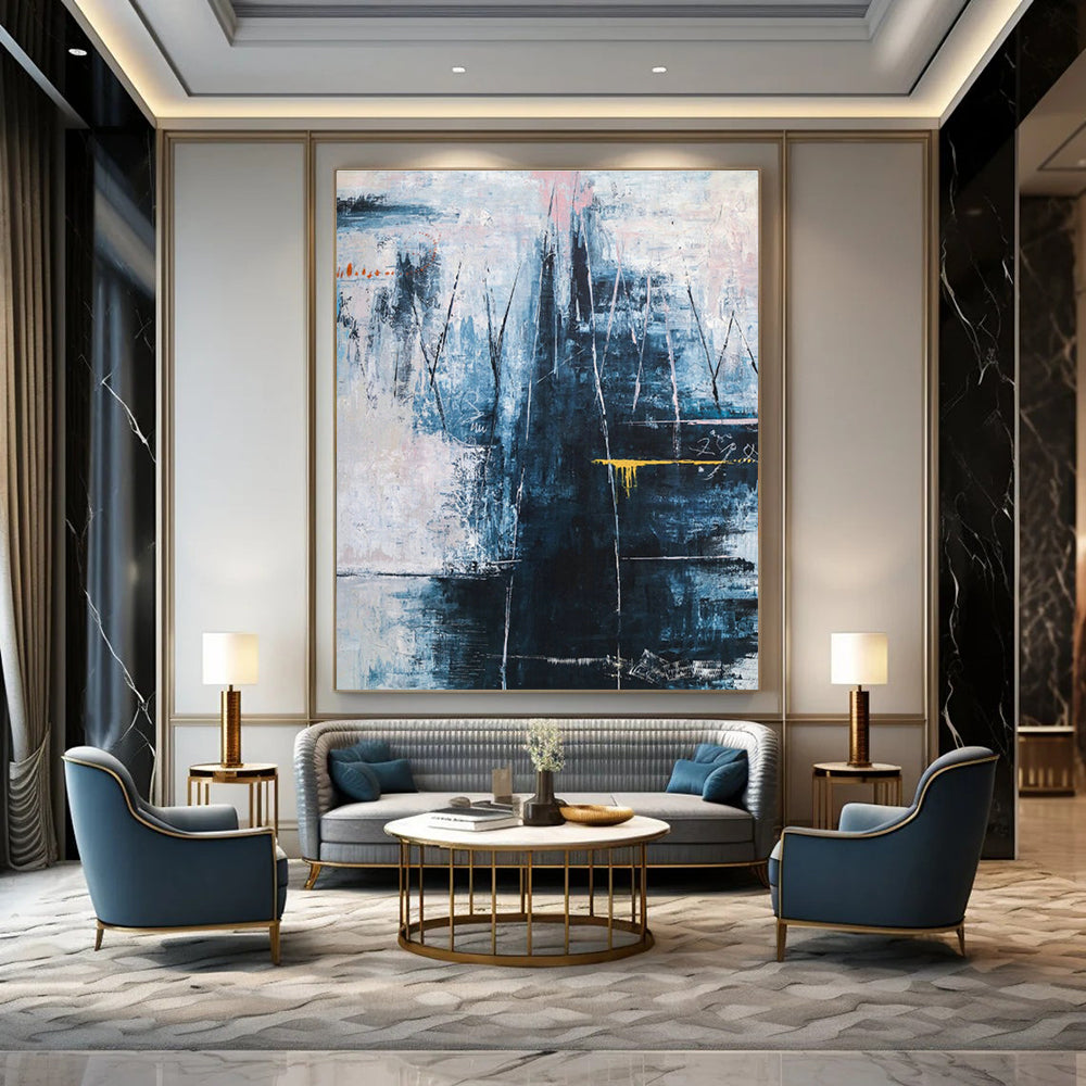 Blue - Pink - Gray Abstract Art for Art Gallery & Home Spa DLZ1118