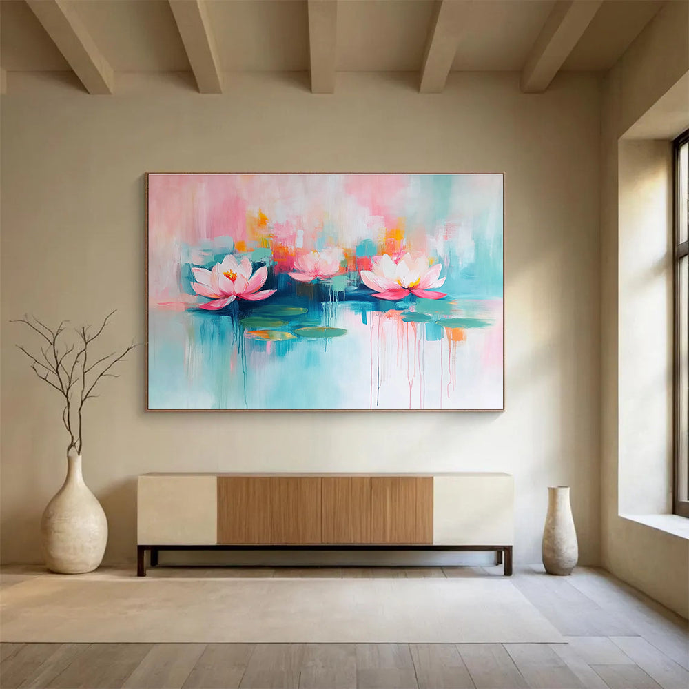 Pastel Water Lilies Art for Coastal Home Bathroom & Relaxing Tea House SC197