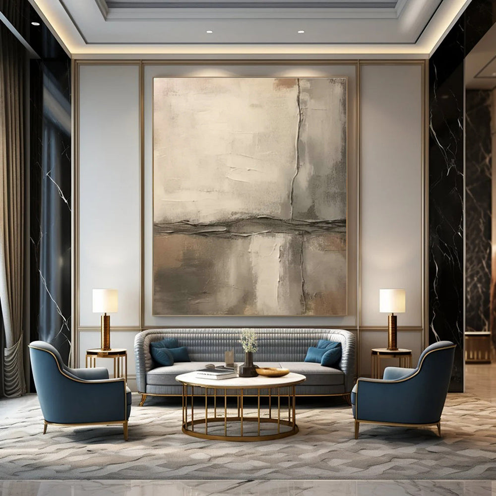 Gray - White Textured Abstract for Contemporary Home Library & Minimalist Art Showroom DLZ1585