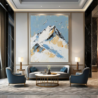 Abstract Mountain with Birds Art for Nature - Lover’s Home Library & Adventure - Themed Bedroom STSC1365