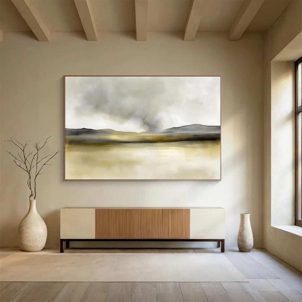 Gold Tonal Lake Art for Luxury Villa & Elegant Bedroom SC075