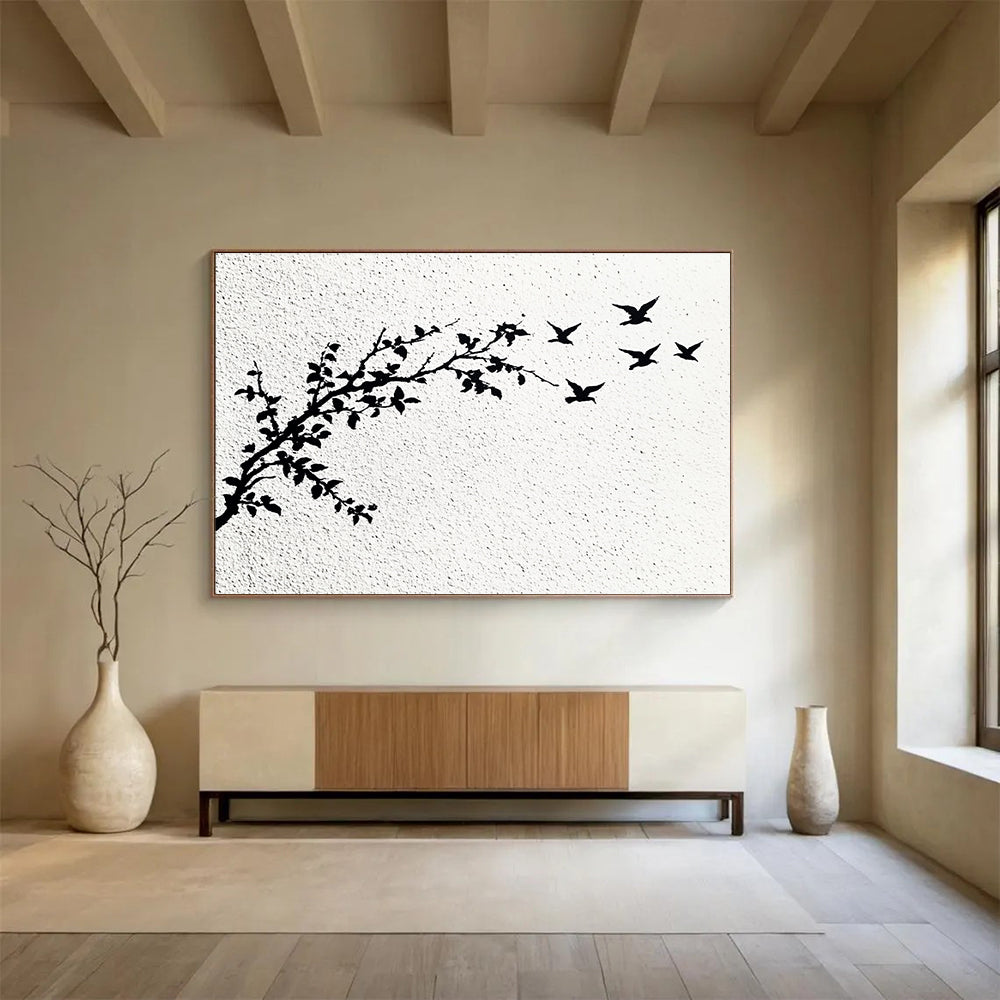 Minimalist Bird and Branch Art for Scandinavian - Style Bedroom & Zen Meditation Space SC434