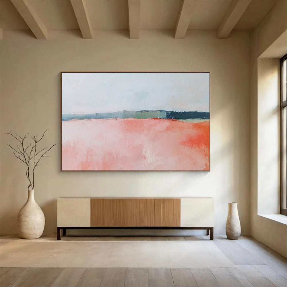 Soft Pink Field Abstract Art for Feminine Boutique & Calming Nursery SC055
