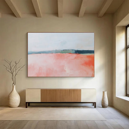 Soft Pink Field Abstract Art for Feminine Boutique & Calming Nursery SC055