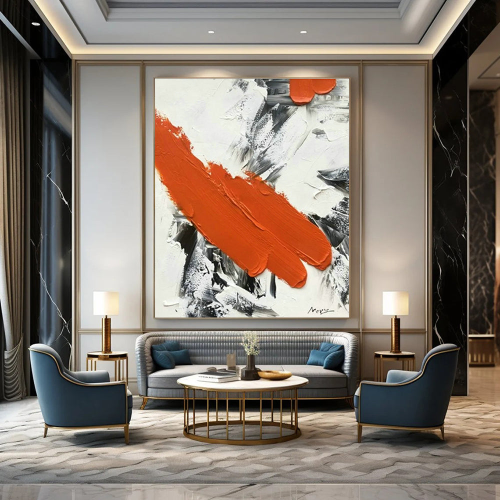 Orange - Black Brushstroke Abstract Art for Edgy Retail Store & Urban Art Gallery DLZ1458