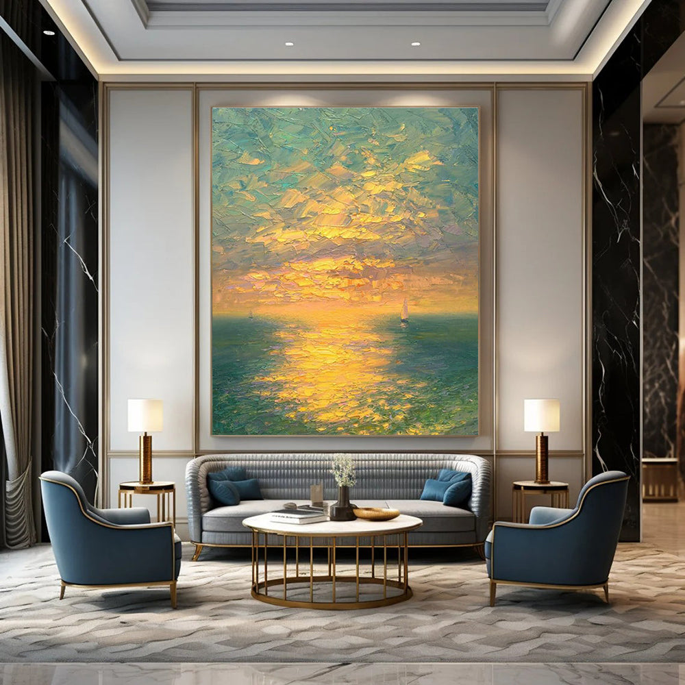 Sea Sunset Oil Painting for Nautical Bedroom & Yacht Club DLZ0734