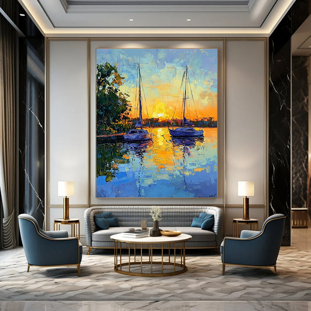 Sunset Sailboats  Art for Coastal Restaurant & Nautical - Themed Home STSC1393