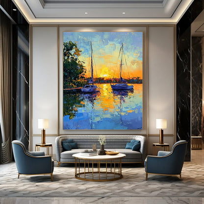 Sunset Sailboats  Art for Coastal Restaurant & Nautical - Themed Home STSC1393