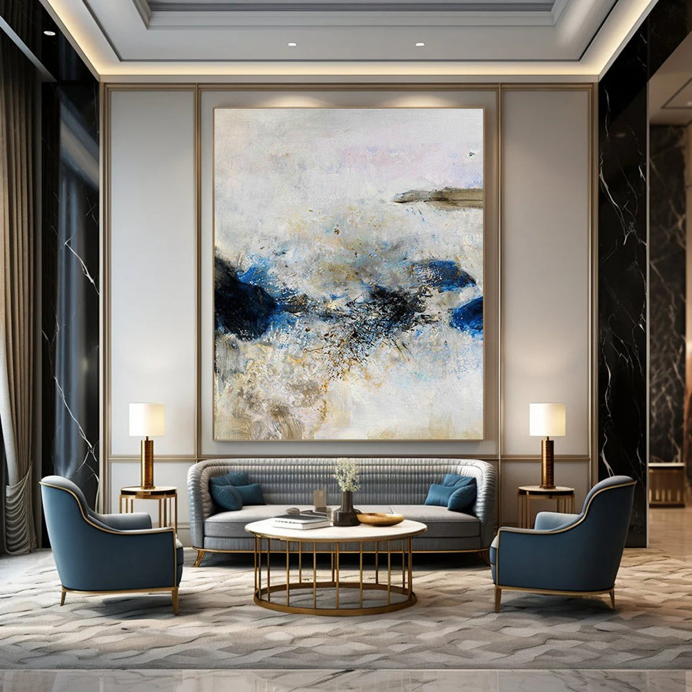 Blue and White Abstract Splash Art for Coastal Hotel Lobby & Art - Inspired Café DLZ2221