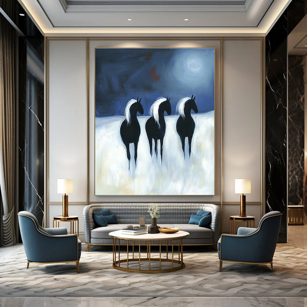 Night Horses Art for Bohemian - Style Lounge & Dreamy Home Reading Nook STSC1443