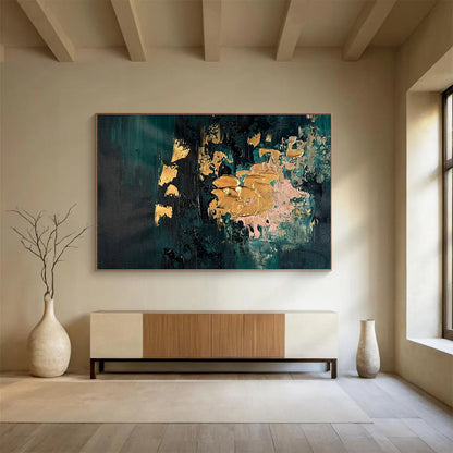 Dark Green & Gold Foil Abstract Art for Luxury Hotel Lobby Walls DLZ2646