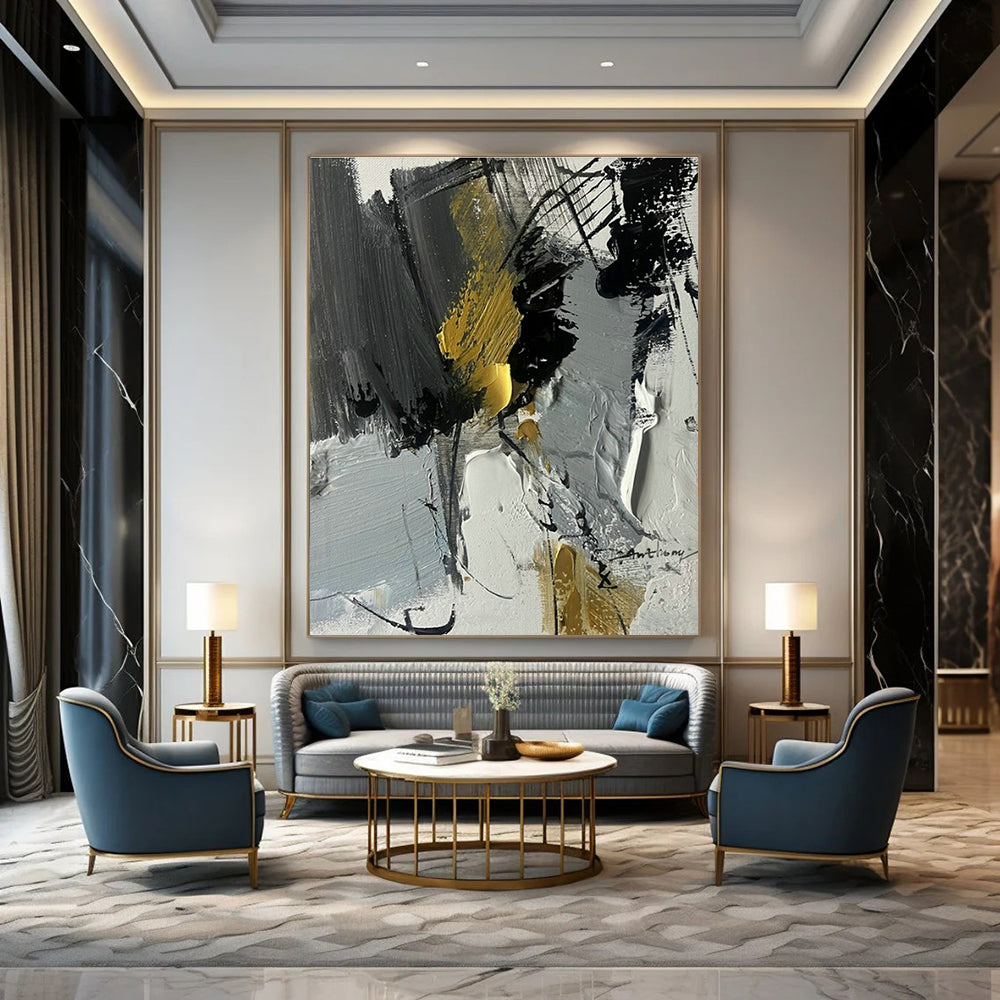 Gray - Black - Gold Abstract Art for Corporate Boardroom & Upscale Home Library DLZ1674