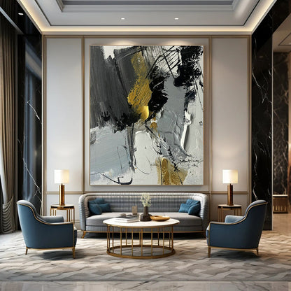 Gray - Black - Gold Abstract Art for Corporate Boardroom & Upscale Home Library DLZ1674