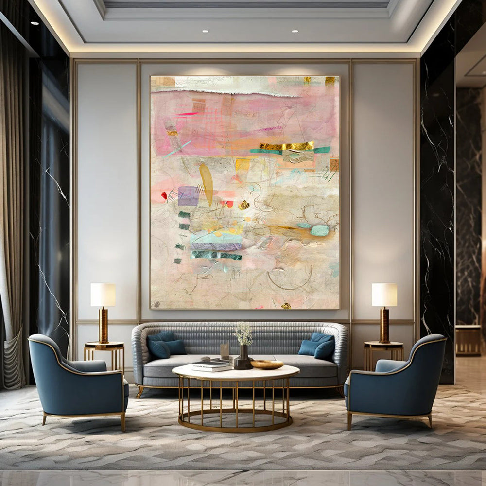 Pink - Gold Collage Art for Luxury Bridal Salon Interiors DLZ0146