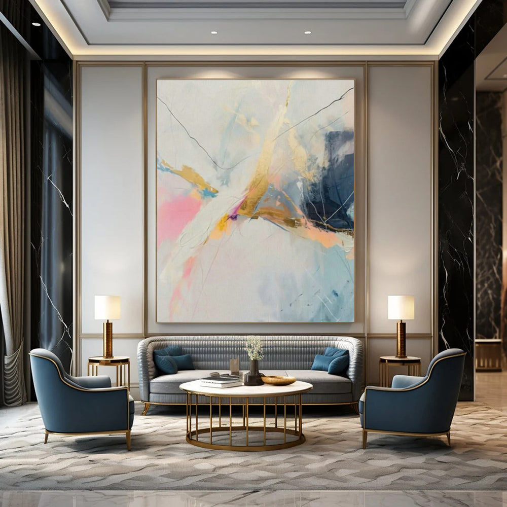 Gold - Pink Abstract Line Art for Modern Office Reception & Luxury Boutique DLZ1002