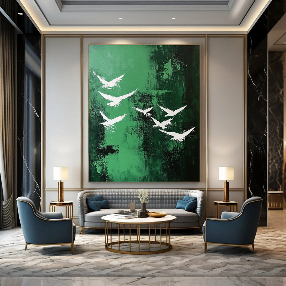White Birds on Green for Nature - Themed Café & Serene Outdoor - Inspired Living Room STSC362