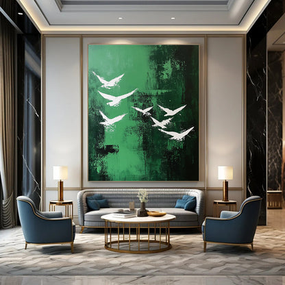 White Birds on Green for Nature - Themed Café & Serene Outdoor - Inspired Living Room STSC362