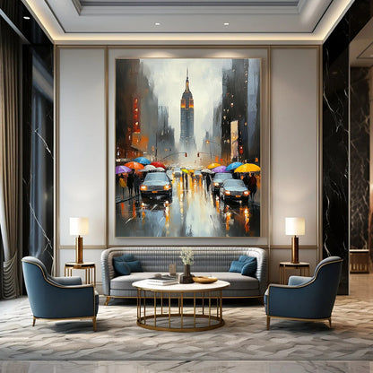 Rainy City Street Scene Art for Urban - Inspired Café & Travel Lover’s Home Office STSC1362