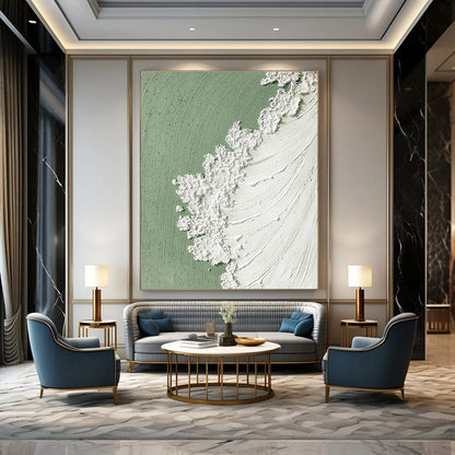 Green and White Textured Edge Art for Scandinavian - Style Café & Contemporary Living Room DLZ2202