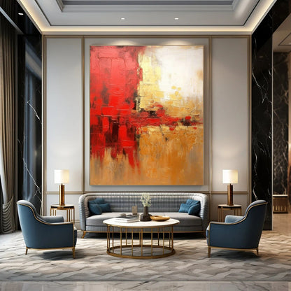 Red - Gold Abstract Art for Bold Contemporary Home & Exclusive Art Gala DLZ1918