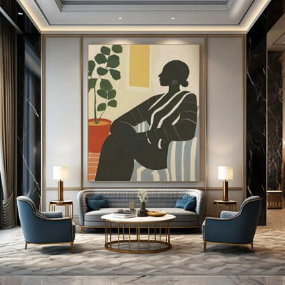 Silhouette with Plant Art for Mid - Century Modern Home & Wellness Space DLZ0697