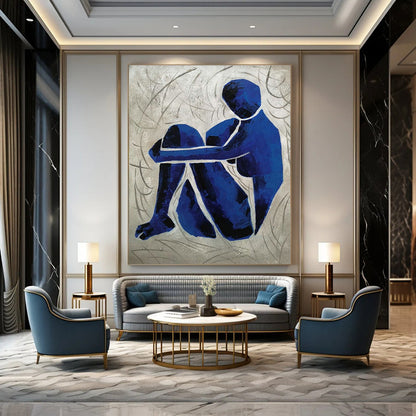 Contemplative Blue Figure Art for Therapy Space & Thoughtful Library DLZ2269