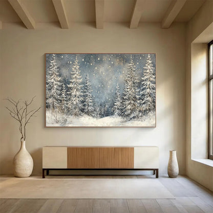 Snowy Forest Night Art for Nordic - Style Ski Resort Lounge Areas DLZ3194