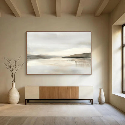 Monochrome Lake View Art for Minimalist Home Office & Serene Reading Nook SC065