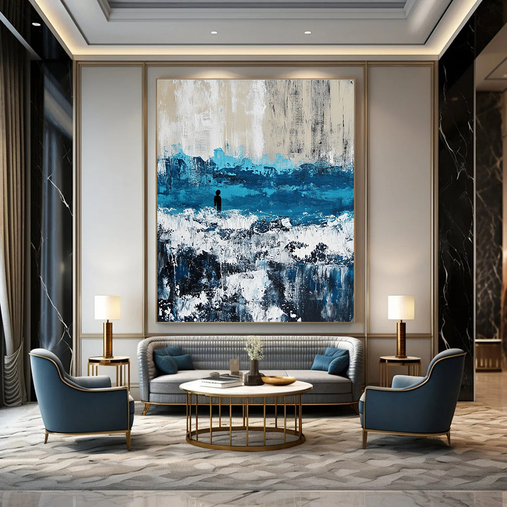 Solitary Figure in Abstract Sea for Thoughtful Library & Nature - Inspired Home STSC266