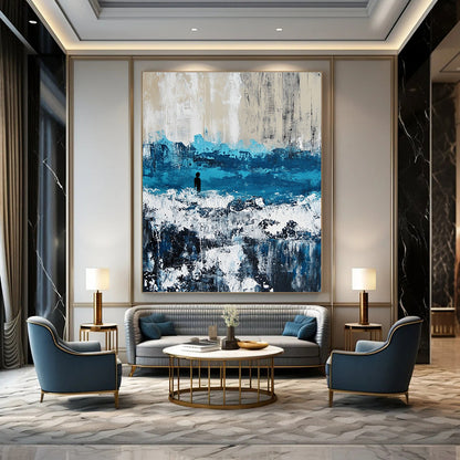 Solitary Figure in Abstract Sea for Thoughtful Library & Nature - Inspired Home STSC266
