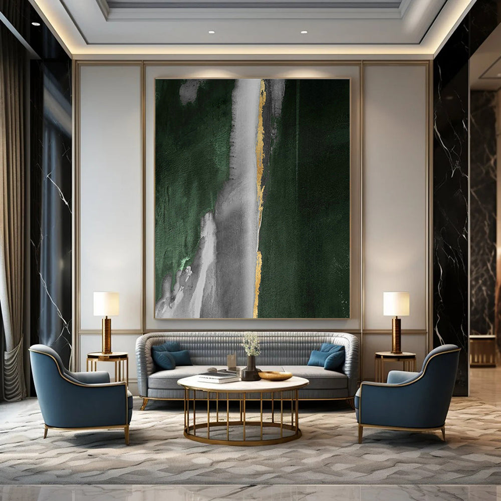 Dark Green & Gold Abstract Art for Luxury Bedroom & High - End Restaurant DLZ1210