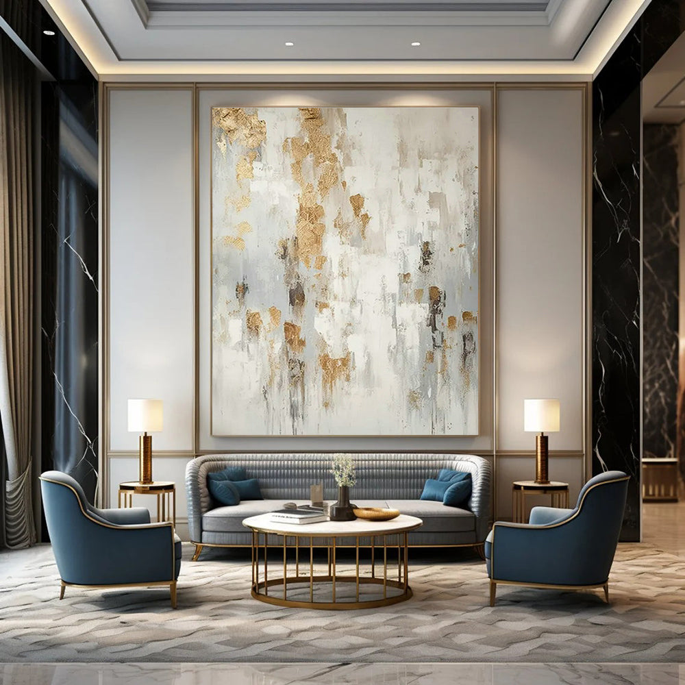 White - Gold - Gray Abstract Art for Scandinavian Bedroom & High - End Spa DLZ1753