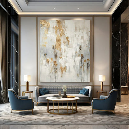 White - Gold - Gray Abstract Art for Scandinavian Bedroom & High - End Spa DLZ1753
