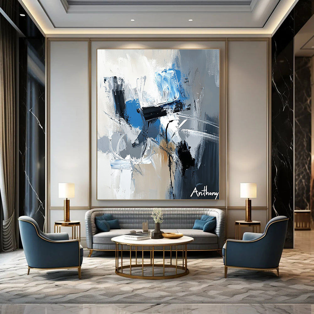 Blue and Gray Abstract Strokes for Modern Office Lobby & Contemporary Living Room STSC450