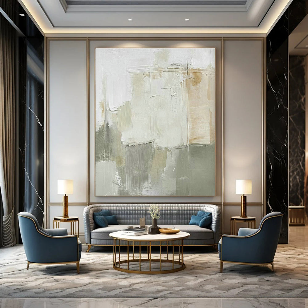 Beige - Gray Abstract Blocks Art for Neutral - Toned Café & Minimalist Study DLZ0713