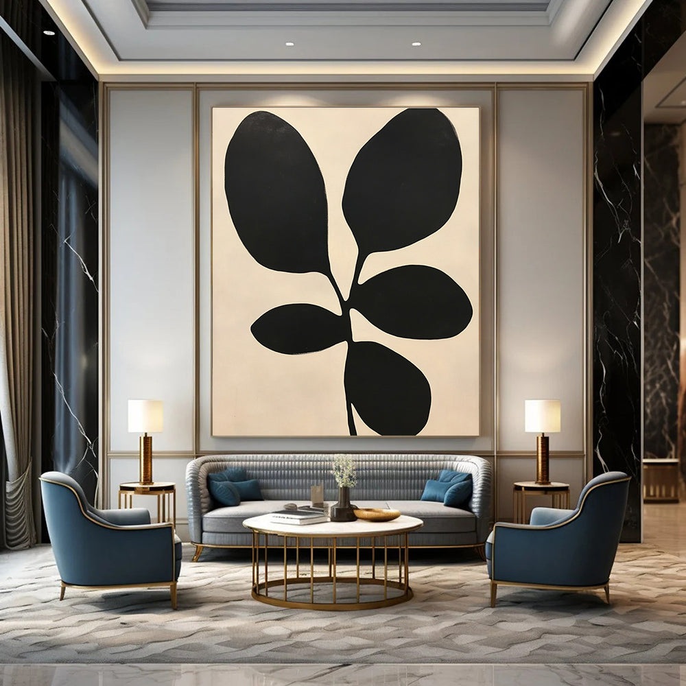 Bold Black Leaves for Minimalist Dining Room & Botanical - Themed Spa STSC1078