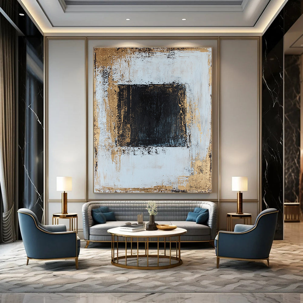 Black and Gold Square Abstract for Contemporary Gallery & Upscale Office STSC382