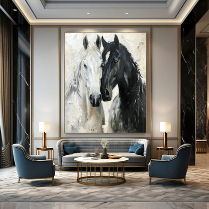 Black and White Horses Art for Equestrian - Themed Home Office & Western - Style Living Room DLZ1530