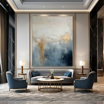 Blue - Gold Misty Abstract Art for Living Room & Bedroom DLZ0384