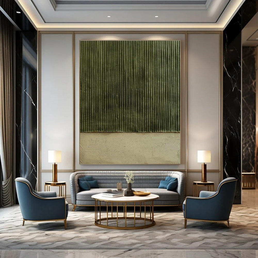 Green - Brown Vertical Lines Art for Bedroom & Office DLZ0329