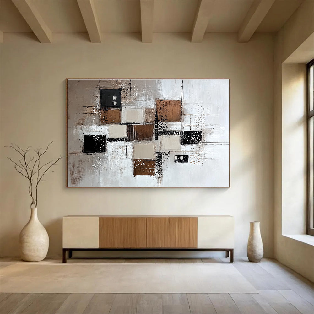 Brown and Gray Geometric Abstract Art for Industrial - Style Loft & Contemporary Art Gallery SC213