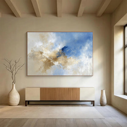 Blue - Beige Abstract Art for Modern Living Room & Luxury Hotel Lounge SC020