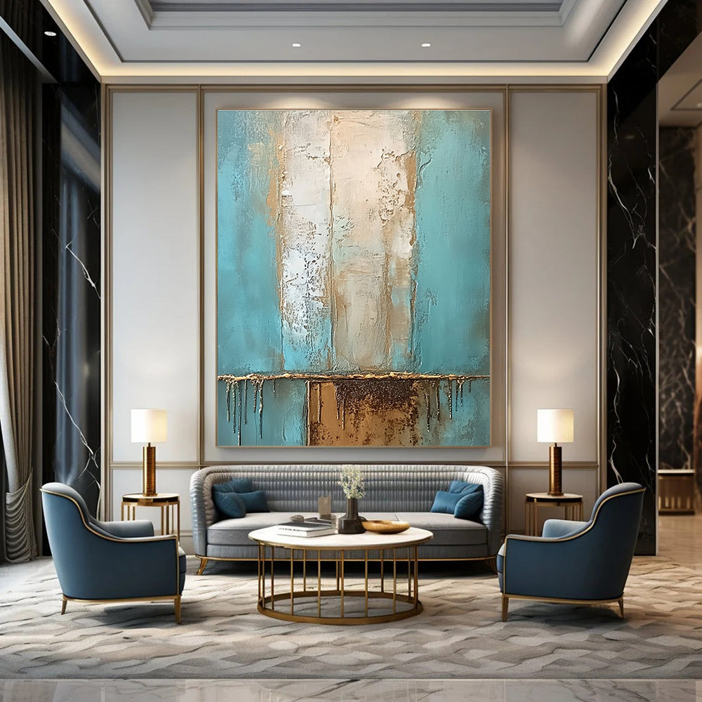 Teal and Gold Textured Abstract for Luxury Hotel Lobby & Art Deco - Themed Space STSC602
