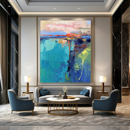 Pink - Blue Coastal Abstract Art for Beachfront Restaurant & Yacht Club DLZ1037