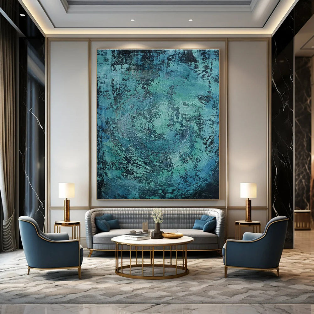 Blue - Green Textured Abstract Art for Coastal - Inspired Spa & Relaxing Bedroom DLZ0761