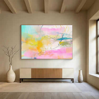Pink - Yellow Line Abstract Art for Bright Home Office DLZ2885