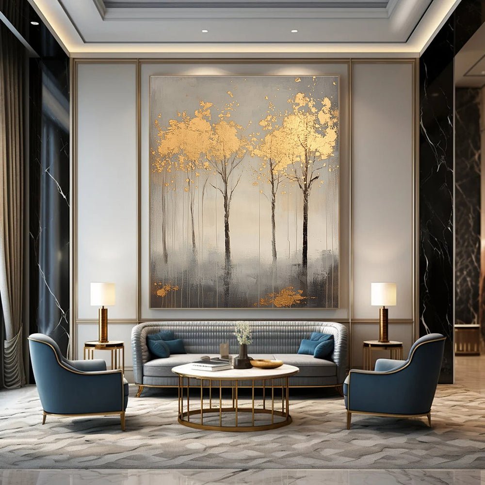 Golden Trees on Grey for Elegant Dining Room & Art - Loving Office STSC1174
