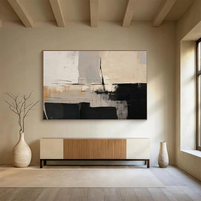 Black - White - Gray Block Abstract Art for Industrial Loft Living Rooms DLZ2625